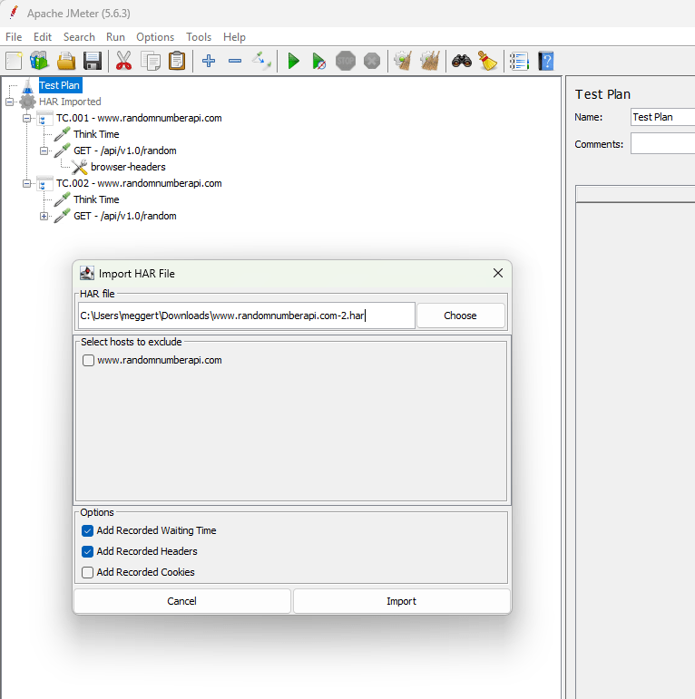JMeter HAR Importer Plugin